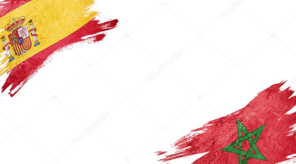 Flags of Spain and Morocco on White Background